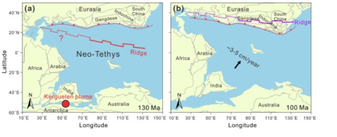 白垩纪时期新特提斯洋脊在欧亚大陆之下的俯冲作用
